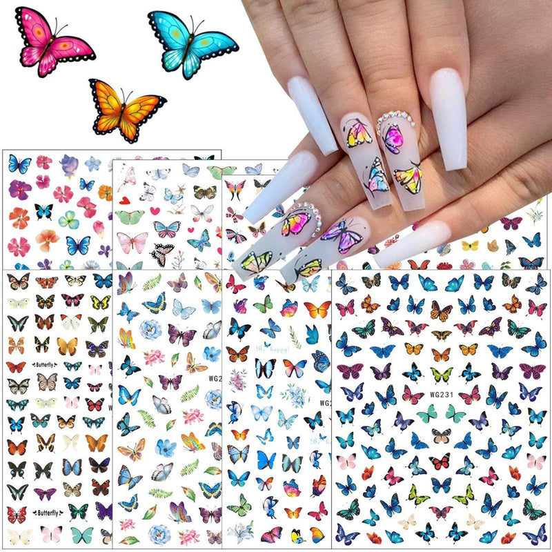 3D Butterfly Nail Art Stickers Flowers Butterfly Nails Decals Self-Adhesive Butterflies Nail Art Design Sticker DIY Nail Art Supplies Butterfly Nail Art Foil Accessories Manicure Charms (8 Sheets) - BeesActive Australia