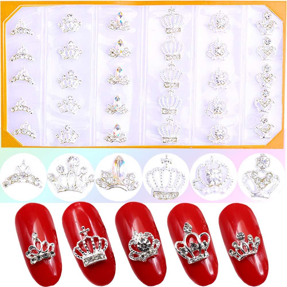 30pcs Nail Charms Decoration 3d Metal Silver Crown Nail Studs Gold Nail Alloy Decorations DIY Gem Jewel Charms Accessories Supplies（Crown） Color 1 - BeesActive Australia