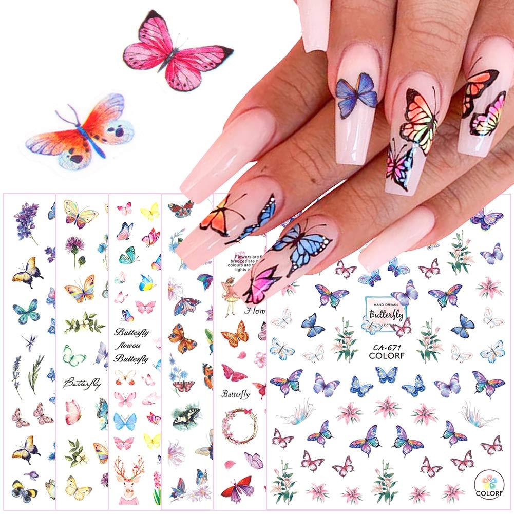 3D Butterfly Nail Art Stickers Flowers Butterfly Nail Decals Colorful Butterflies Nails Supply Design Self-Adhesive Nail Stickers for Women Girls DIY Manicure Nail Art Decoration Charms (6 Sheets) - BeesActive Australia