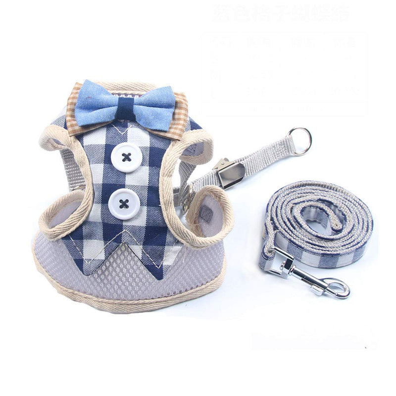 Puppy Harness and Leash Set for Walking Escape Proof Adjustable Soft Padded Mesh Front Vest Harness with Leash and Cute Bows Easy to Put On & Take Off Step in Dog Harness for Small Dogs and Cats Medium(Chest:11.0"-22.8") Blue Plaid - BeesActive Australia