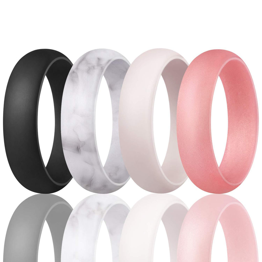 Egnaro Silicone Wedding Ring for Women, Womens Rubber Engagement Ring, Multiple Pack, Great Replacement SETA1-Black,Marble,Whitepink,Rose Gold 3.5-4(15.3mm) - BeesActive Australia