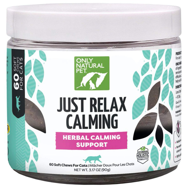 Only Natural Pet Just Relax Herbal Calming Support Chews for Cats with Valerian, Chamomile and Skullcap, Helps Reduce Anxiety, Stress and Promote Relaxation - 60 Soft Chews - BeesActive Australia