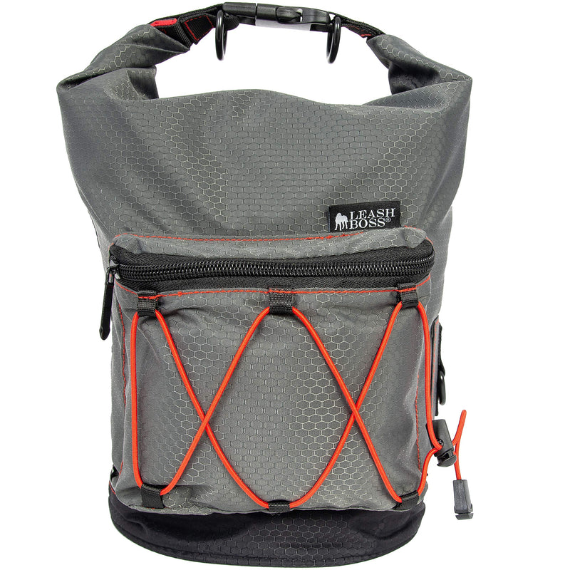 Leashboss KibbleGo Dog Food Travel Bag with Storage Pocket and Waste Bag Dispenser, Large 30 Cup/10 Pound Capacity, Water-Resistant Roll Top Pet Food Travel Storage Container for Road Trips & Camping 30 Cup Capacity Gray - BeesActive Australia