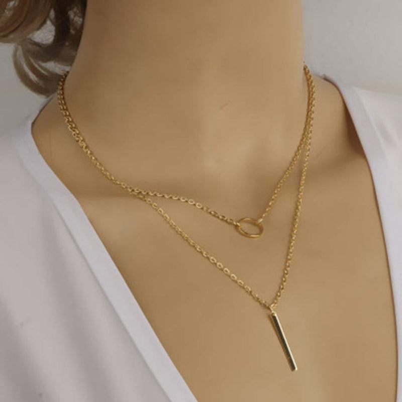 Hannah Boho Layered Necklaces Gold Bar Pendant Necklace Circle Necklaces Chain Jewelry for Women and Girls - BeesActive Australia