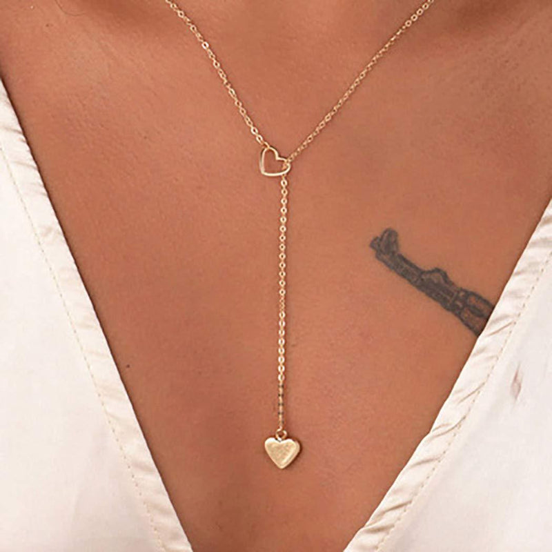 Hannah Boho Heart Necklaces Silver Short Y-shape Pendant Necklace Chain Jewelry for Women and Girls (Silver) - BeesActive Australia