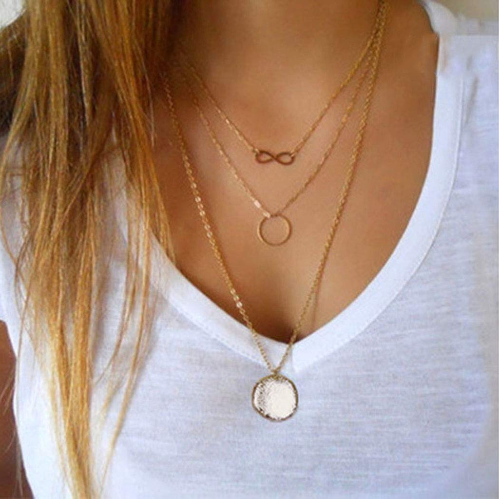 Hannah Boho Coin Layered Necklaces Gold Short Luck Pendant Necklaces Chain Jewelry for Women and Girls - BeesActive Australia