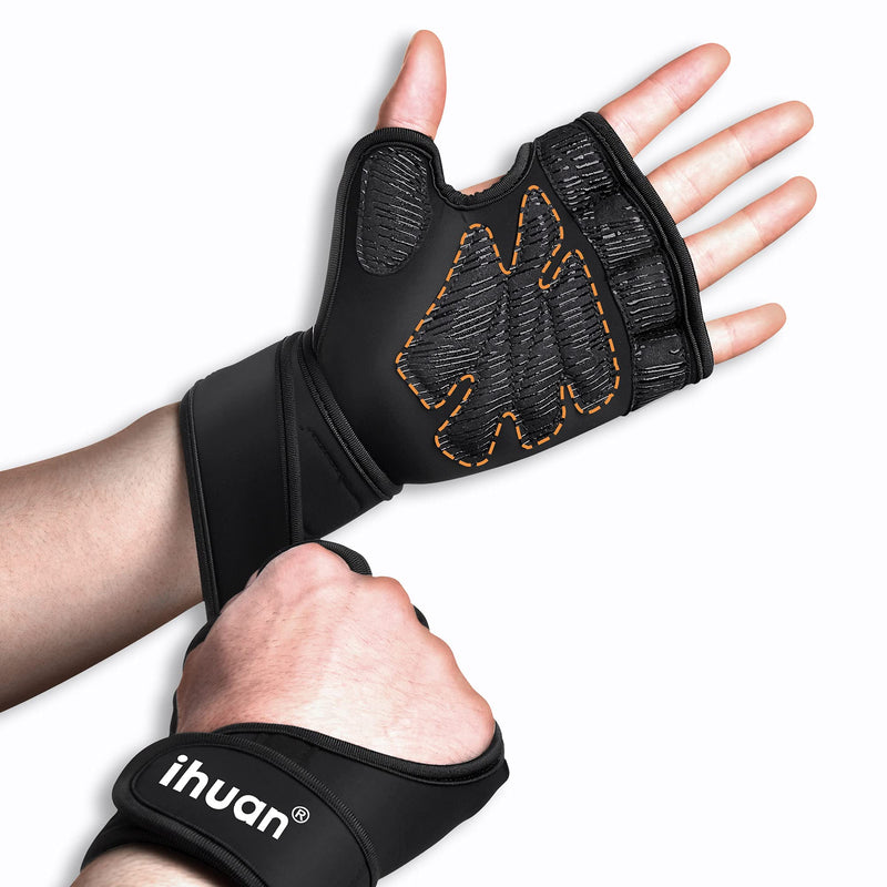 ihuan 2022 Weight Lifting Gym Workout Gloves with Wrist Wrap Support for Men & Women, Full Palm Protection, for Weightlifting, Training, Fitness, Exercise, Pull ups Navy Black Large - BeesActive Australia