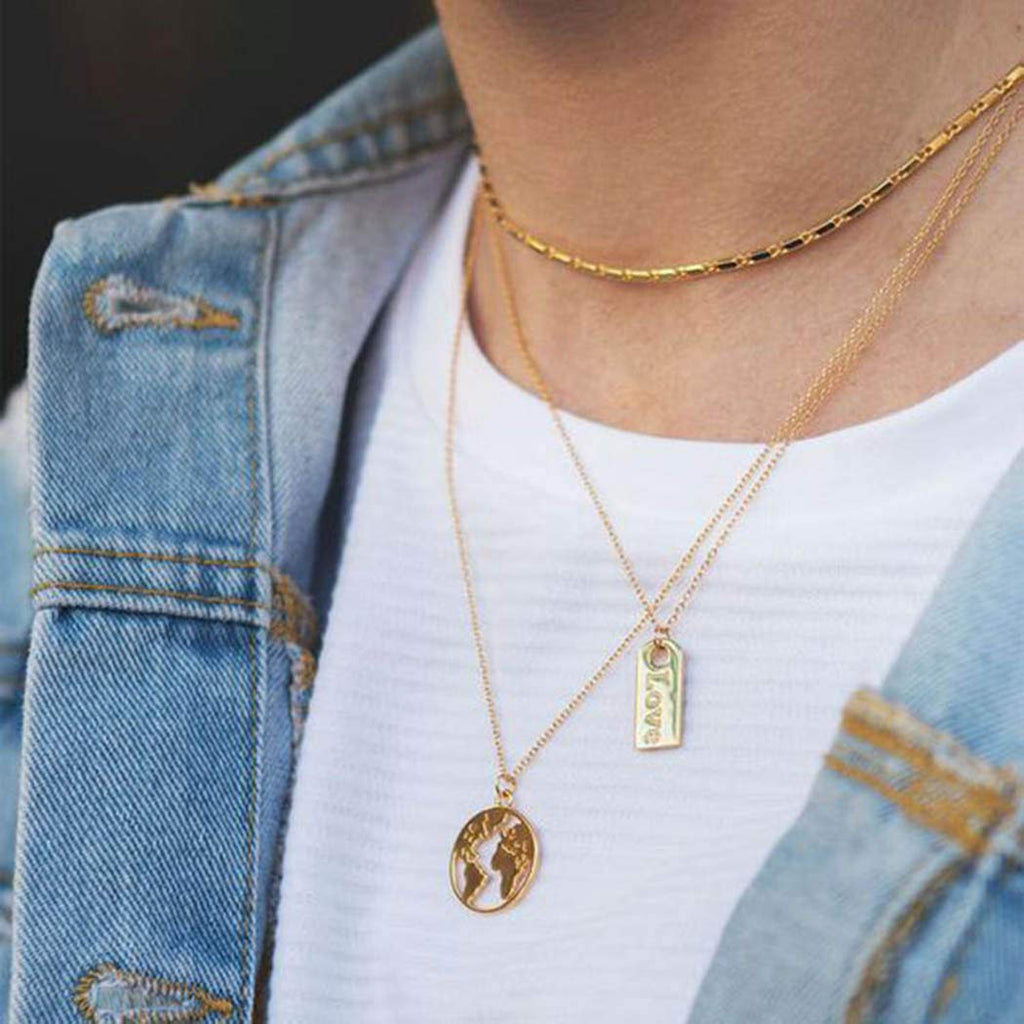 Hannah Boho Map Layered Necklaces Gold Short Love Pendant Necklaces Chain Jewelry for Women and Girls - BeesActive Australia