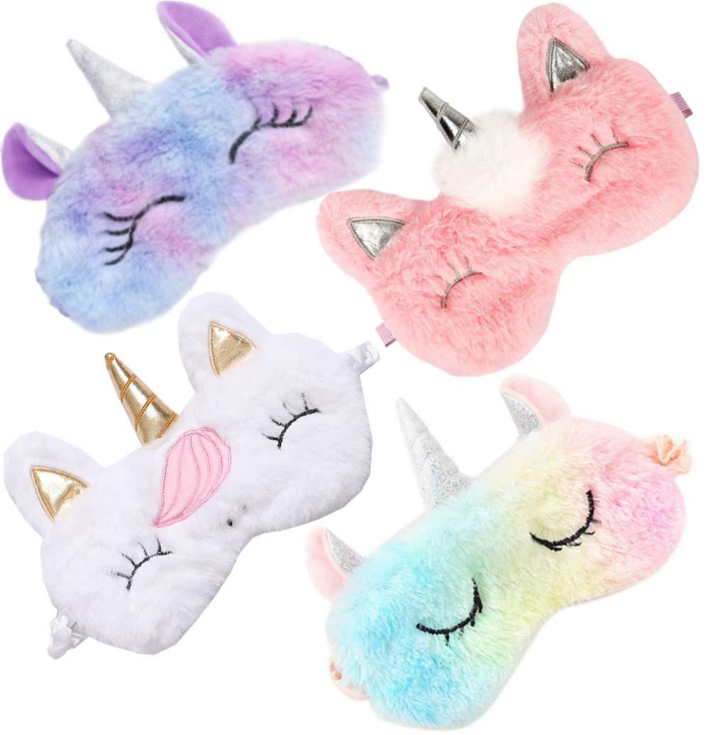 4 Pack Cute Animal Unicorn Sleep Mask for Girls Cute Unicorn Horn Soft Plush Blindfold Sleep Masks Eye Cover Eyeshade for Kids Girls Teens Women Plane Travel Nap Night Sleeping - BeesActive Australia