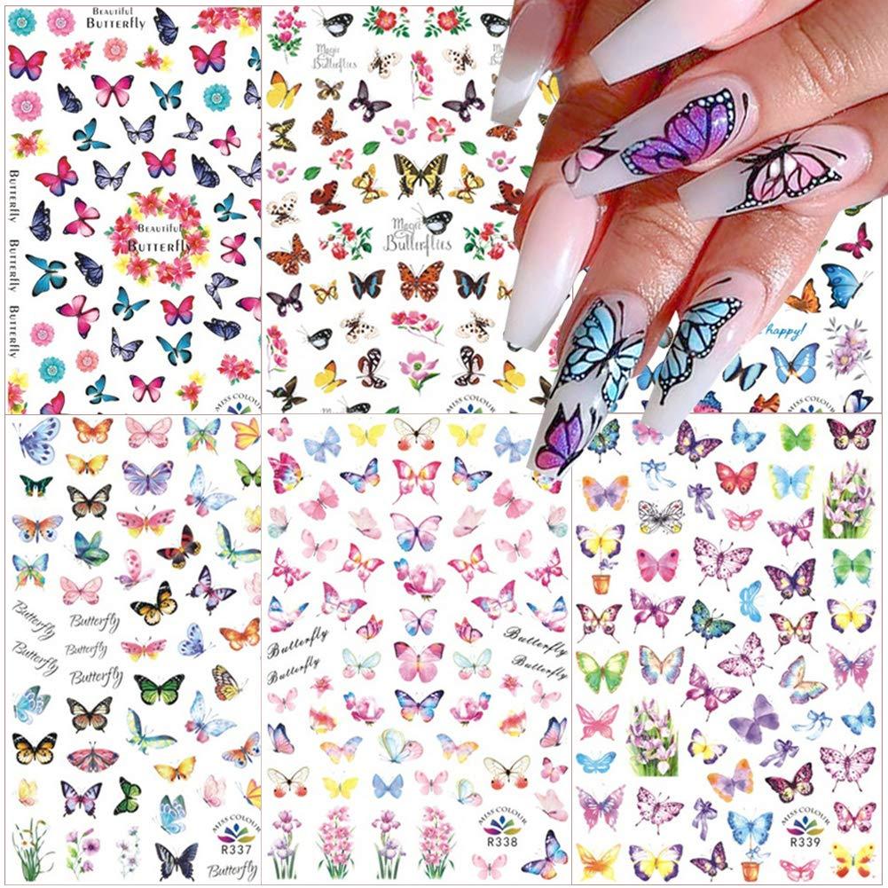 3D Butterfly Nail Art Stickers Self-Adhesive Butterfly Nail Decals Flower Butterfly Nail Design Supplies DIY Colorful Butterflies Nail Stickers Acrylic Nails Accessories Manicure Tips Charms (6PCS) - BeesActive Australia