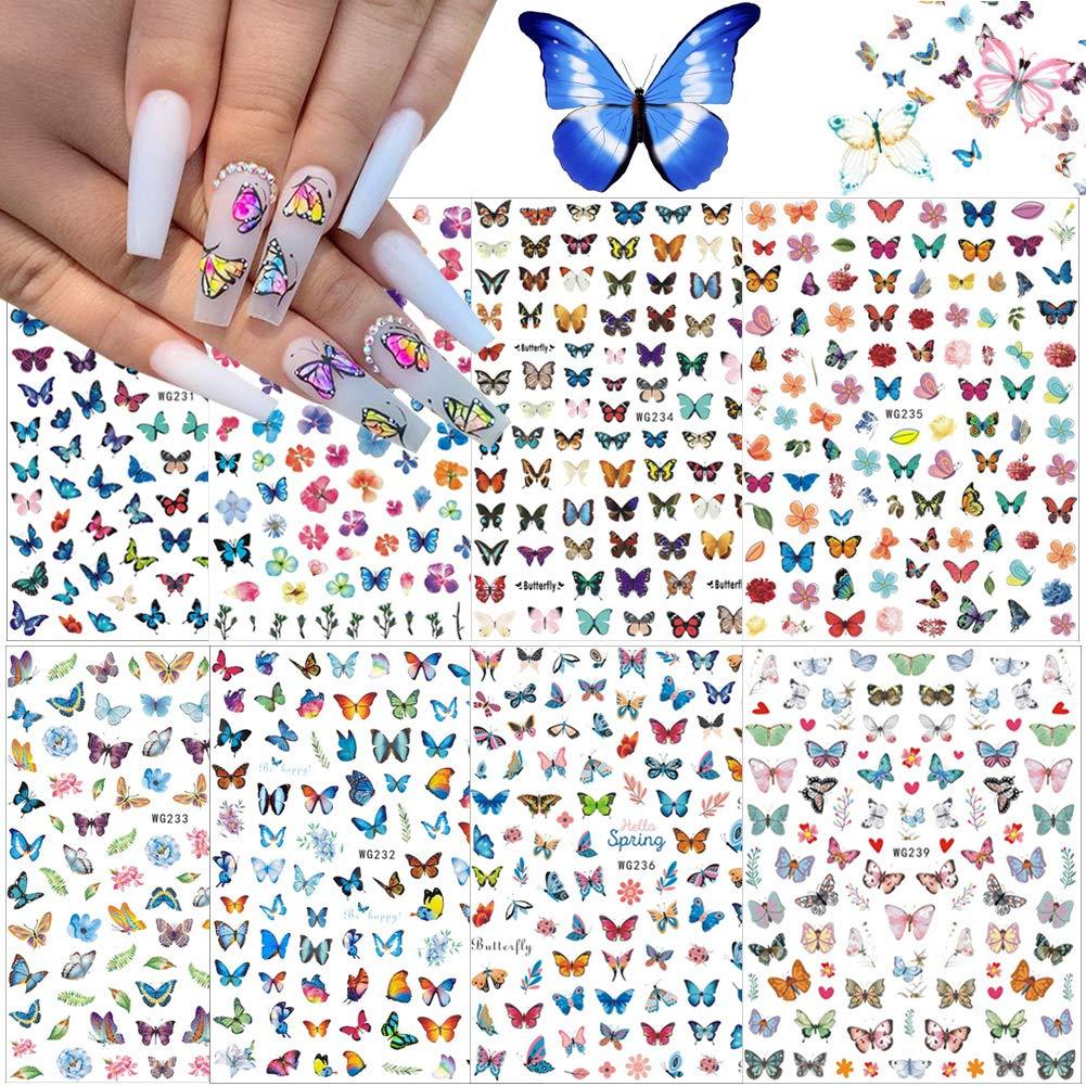 3D Butterfly Nail Art Stickers Flower Butterfly Nail Design Nails Accessories Self-Adhesive Butterfly Nail Decals Acrylic Nails Supply Butterflies Nail Sticker Manicure DIY Decorations (8 Sheets) - BeesActive Australia