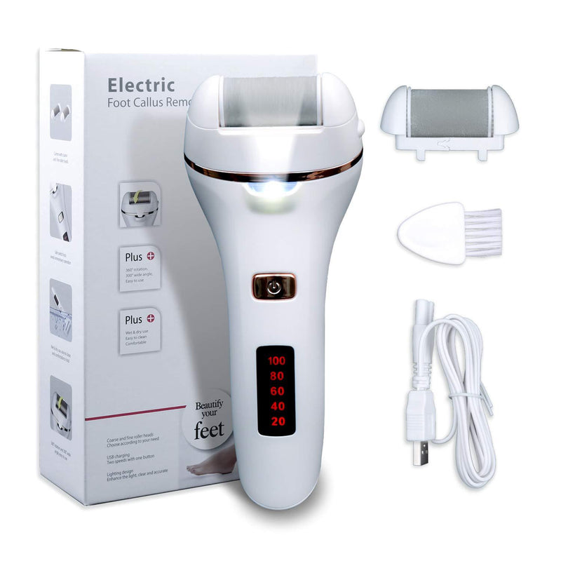 bemece Electric Foot Callus Remover, Rechargeable Foot Grinder, Electric Foot Shaver with Light, Professional Feet Care for Dry and Dead Skin White - BeesActive Australia