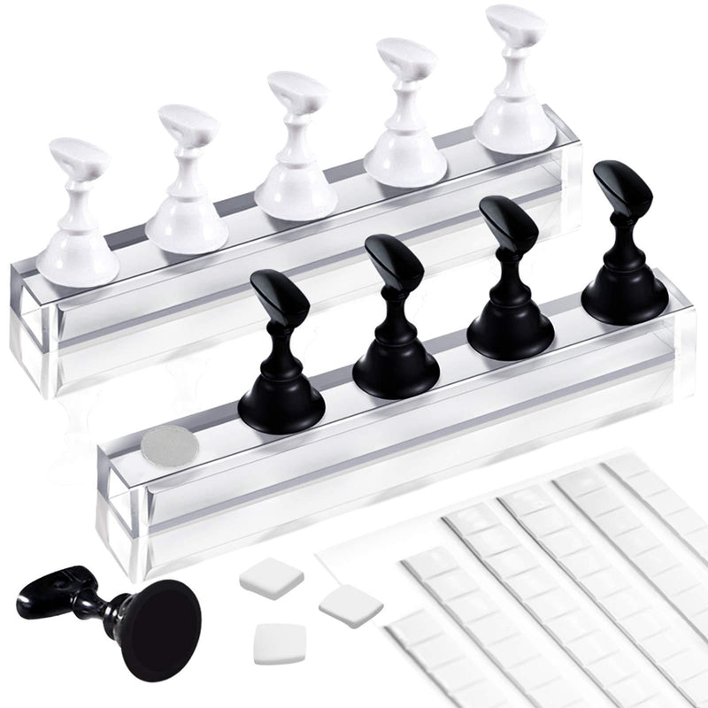 2 Sets Acrylic Nail Art Holder Practice Display Stand with 102Pcs White Reusable Adhesive Putty, Kalolary Magnetic Nail Art Tips Holders Training DIY Display Practice Stands(Black and White) - BeesActive Australia