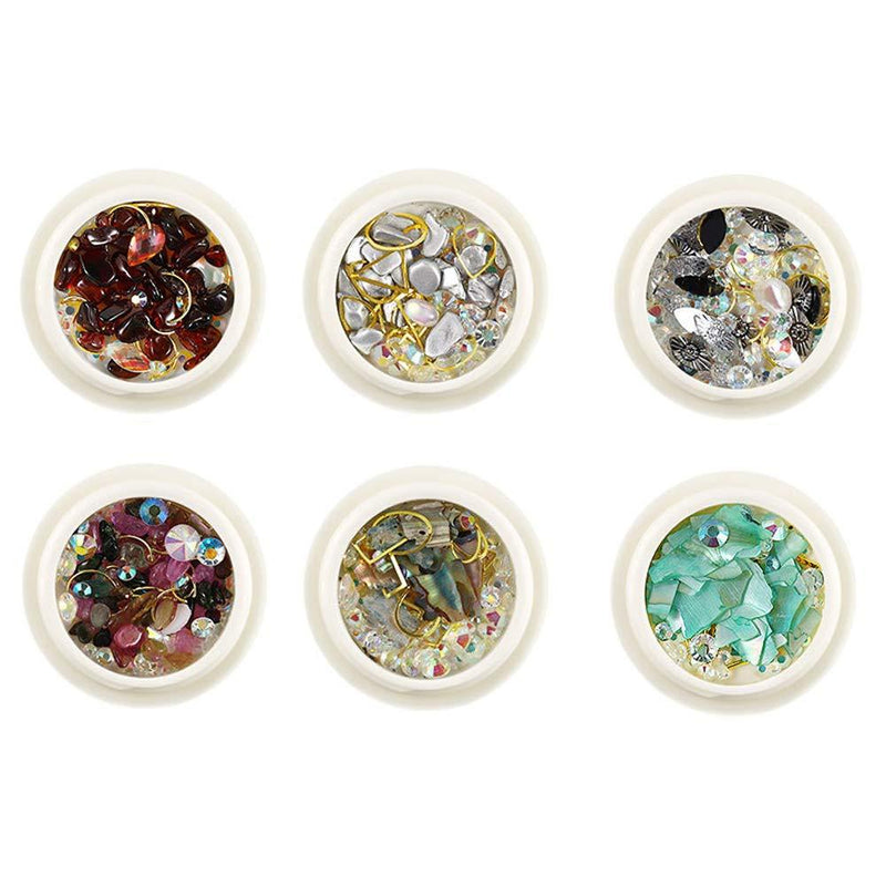 6 Boxes Mixed Nail Art Rhinestones Diamonds Crystals Beads Gems for 3D Nails Art Decoration Nail Art Supplies (Set 2) Set 2 - BeesActive Australia