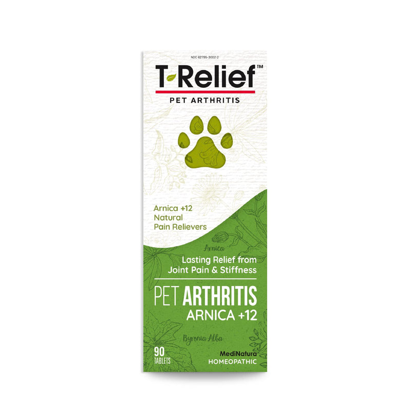 MediNatura T-Relief Pet Arthritis Pain Relief Arnica +12 Powerful Natural Medicines Help Reduce Hip & Joint Pain, Soreness & Stiffness - Vet Approved, Fast-Acting Soother for Dog & Cat - 90 Tablets - BeesActive Australia