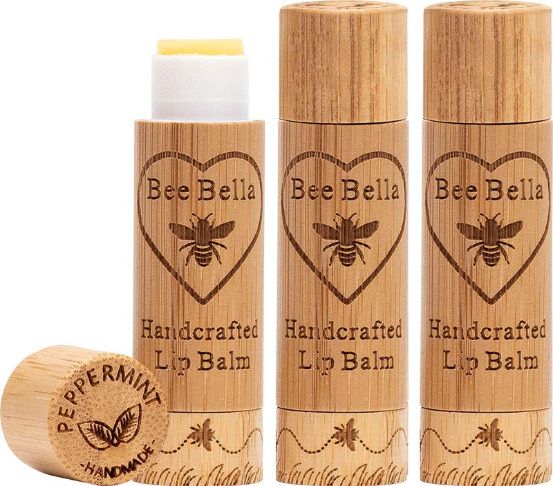 Bee Bella: Lip Balms - With Beeswax, Coconut Oil, Jojoba Oil, Vitamin E Oil, Argan Oil and More for Soft and Smooth Lips - Long-Lasting Moisture - Handcrafted in the USA (Peppermint, 3 Pack) Peppermint - BeesActive Australia