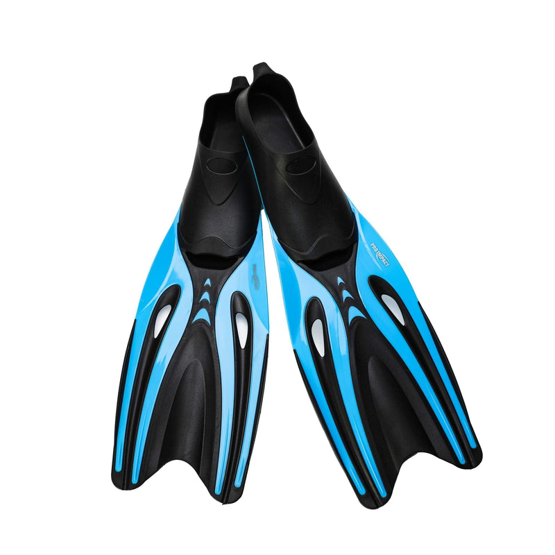 Pro Impact Rubber Swimming Training Fins-Fishtail Flex Blade Design Adjustable Full Foot Pocket Offers Comfort for Water Aerobics Swimming Laps Snorkeling Diving for Adults, Kids, Assorted Colors Adult Blue Black Small (5-7) - BeesActive Australia