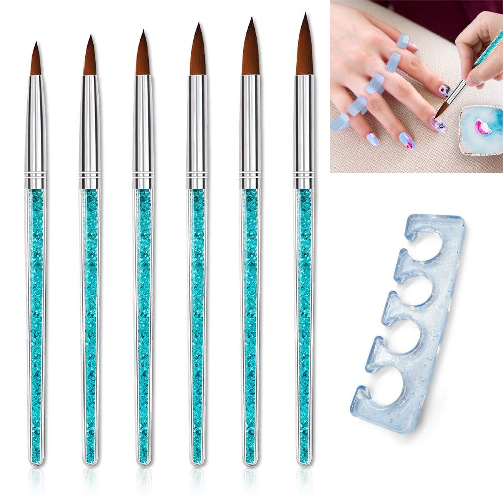 Acrylic Nail Brush Set for Acrylic Powder Manicure Pedicure, 6PCS Nail Art Painting Pen Brush Set with Soft Silicone Finger/Toe Separator for Home and Salon DIY - BeesActive Australia