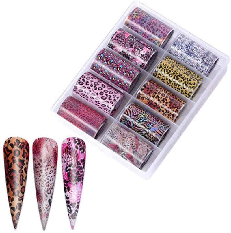 Nail Art Foil Transfer Stickers Design Leopard Print Nail Art Supplies Foil Transfers 10 Rolls Nail Decals Nail Extension Gel Art Decorations for Women Poly Nail Gel DIY - BeesActive Australia