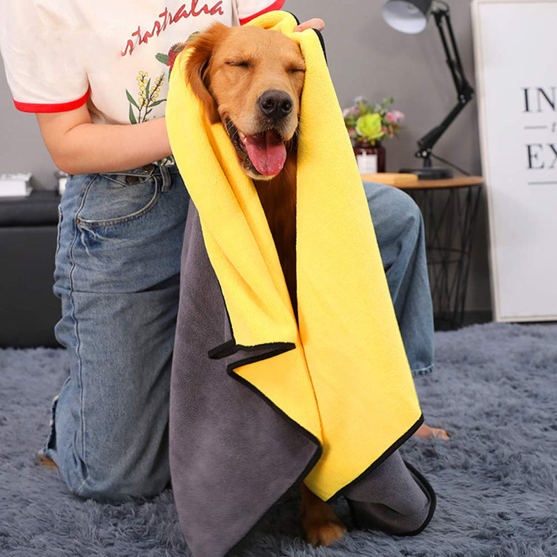 Kwispel Dog Bath Towel - Super Absorbent Microfiber Dog Towel for Small Medium Large Dogs and Cats, Yellow & Grey - BeesActive Australia