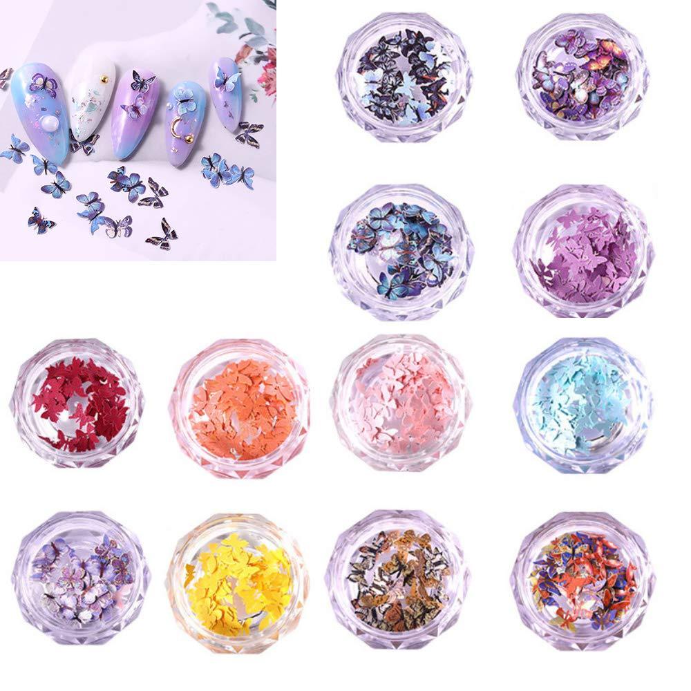 Ochine Nail Art 3D Acrylic Butterfly Charms Novel Design Acrylic Simulation Butterfly Sequin for Nail Art Decoration & DIY Crafting Design 12 Color Set 50 PCS/Box - BeesActive Australia