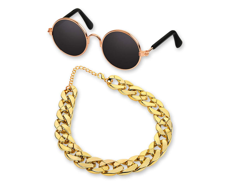DS. DISTINCTIVE STYLE Retro Round Sunglasses with Golden Plastic Chain for Pet Cats and Small Dogs Cool and Funny Spectacles Pets Photo Props for Taking Pictures - BeesActive Australia