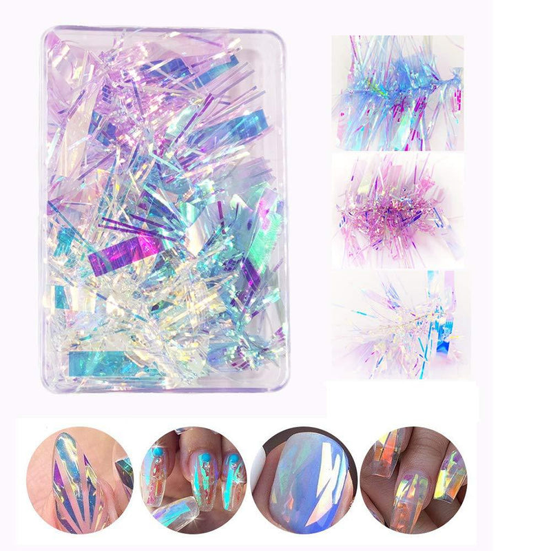 3 Colors Gradient Aurora Glass Paper Nail Sticker, CHANGAR 2020 Popular Reflective Mirror Design Broken Glass Stripe Line Paper Nail Decals 3D Broken Glass Pieces Mirror Foils DIY Nail Art Decoration - BeesActive Australia