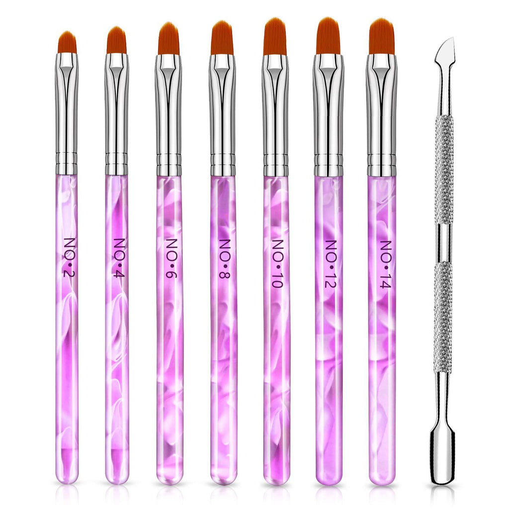 HOFASON UV Gel Nail Brush, 7 pcs Nail Art Tips Builder Acrylic Brushes Nail Painting Brush Pen Set with 1pcs Stainless Steel Cuticle Pusher, Nail Brush Set for Home and Salon Use, Gift for Women Girls - BeesActive Australia