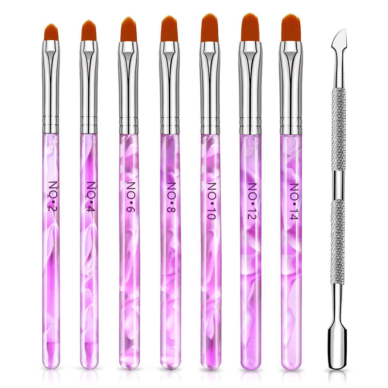 HOFASON UV Gel Nail Brush, 7 pcs Nail Art Tips Builder Acrylic Brushes Nail Painting Brush Pen Set with 1pcs Stainless Steel Cuticle Pusher, Nail Brush Set for Home and Salon Use, Gift for Women Girls - BeesActive Australia