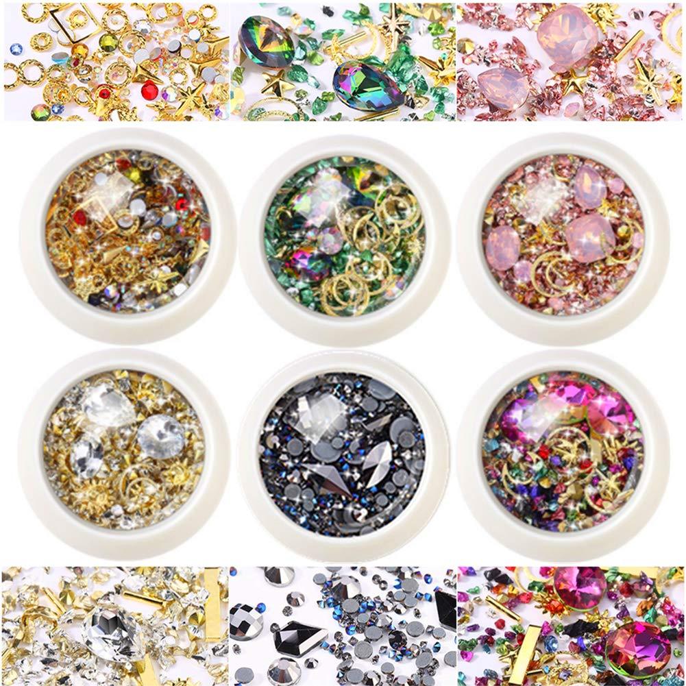 editTime 6 Wheels Mixed Sparkle Nail Art Rhinestones Diamonds Crystals Beads Artificial Pearls and Gold Silver Nail Studs Gems Metal Rivets Charms Hollow Moon Star Shaped (Micro mini stones kit) Micro mini stones kit - BeesActive Australia