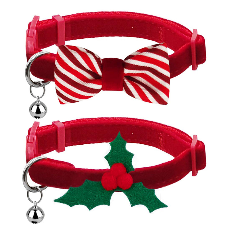 azuza 2 Pack Plaid Pattern Cat Collar Breakaway with Bell and Removable Bowtie Cat Collar Adjustable Cat and Kitten Collars Cat(Neck:8"-12") Holly and Bowtie - BeesActive Australia