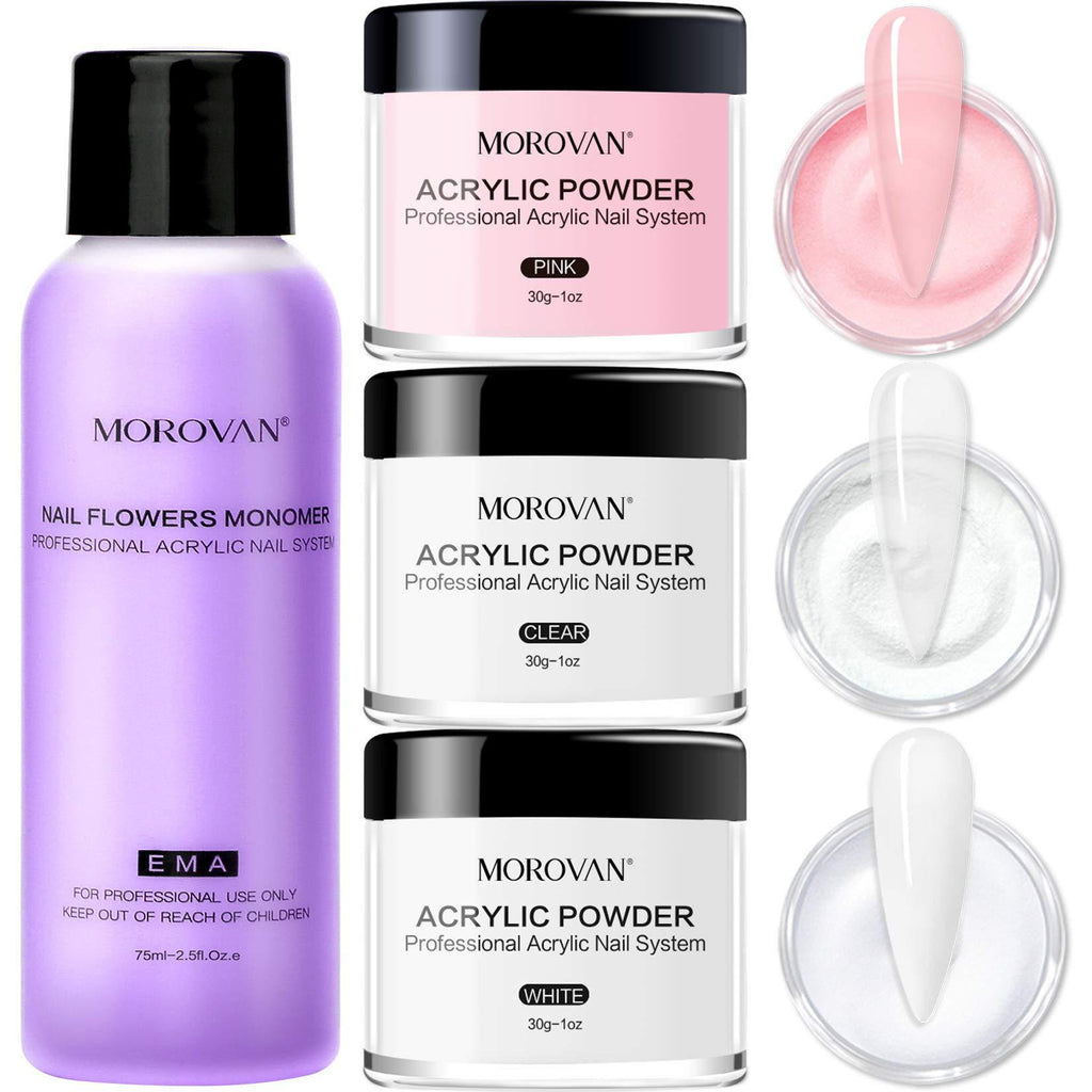 Morovan Acrylic Powder and Liquid Set，Acrylic Nail Kit,3 Colors Pink White Clear Professional Acrylic Powder and Liquid Monomer - BeesActive Australia