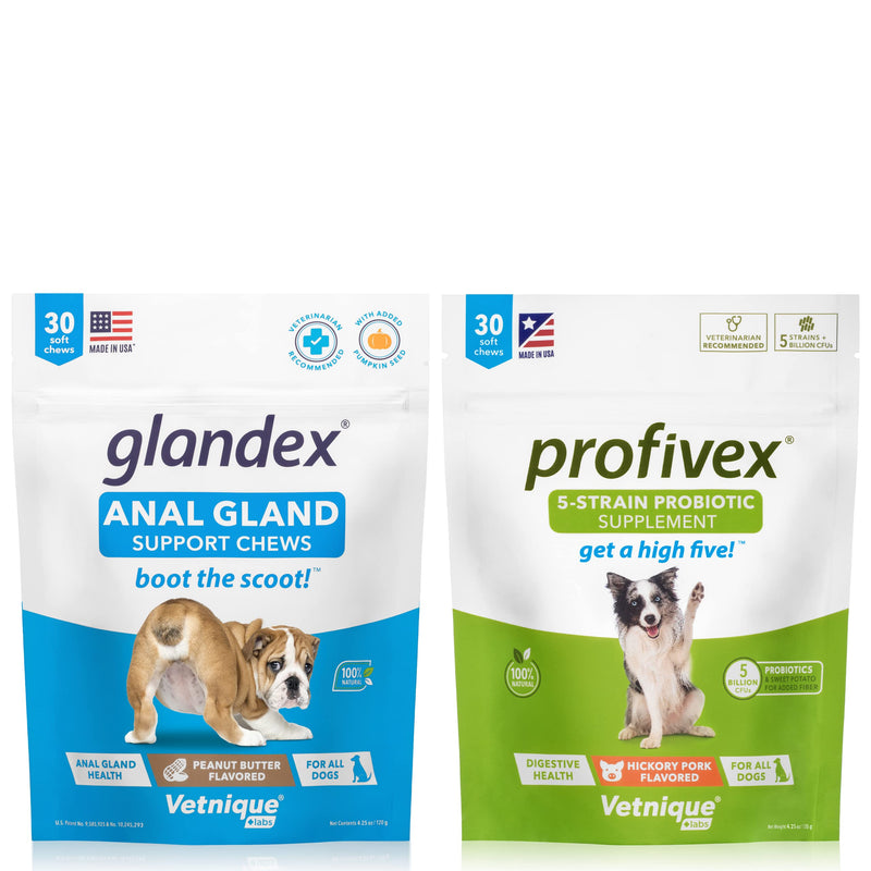 Glandex for Dogs 30ct Soft Chews and Profivex Dog Probiotics 30ct Soft Chews Bundle - by Vetnique Labs - BeesActive Australia