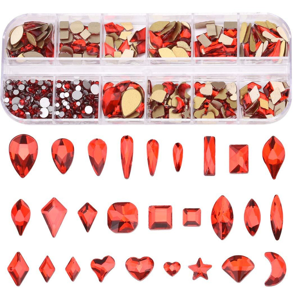 262pcs Flatback Red Nail Art Crystals 960pcs Round Rhinestones 3d Glass Gemstones for Makeup Face Decor Crafts Supply Red Stones Set - BeesActive Australia