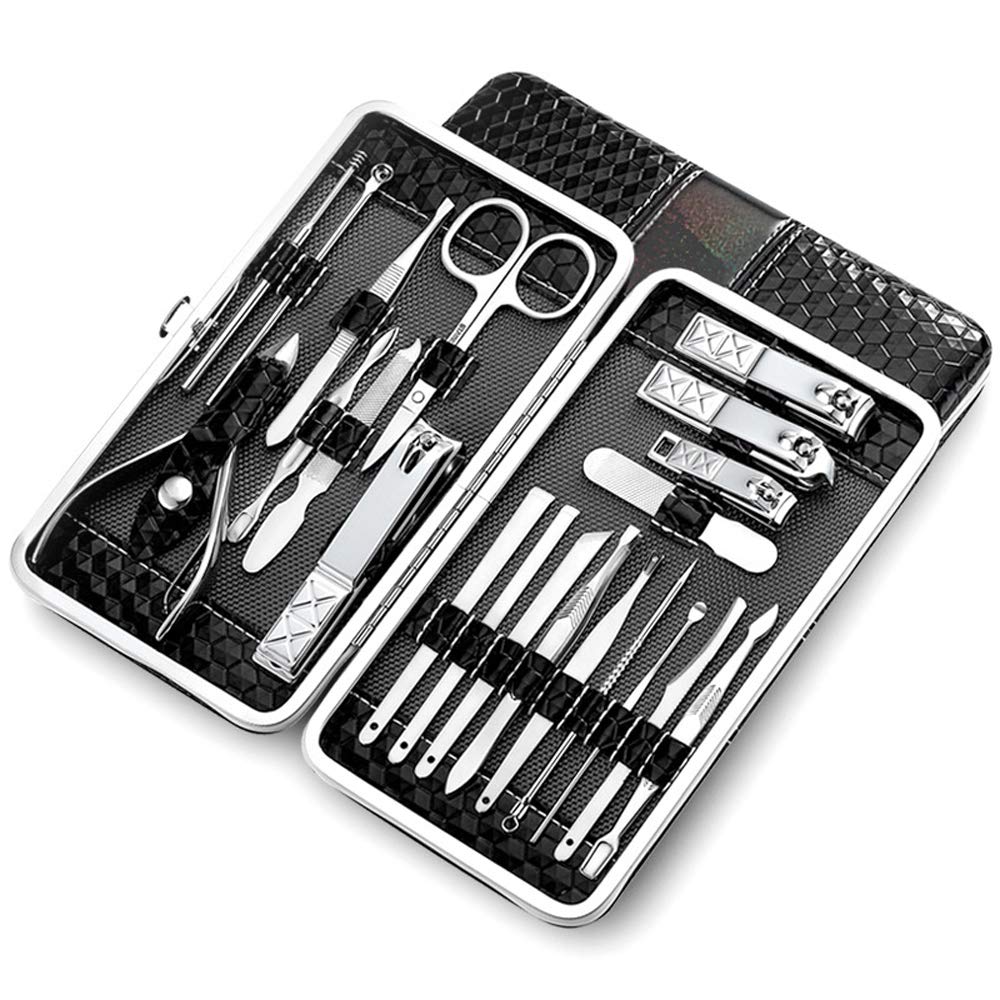 NDLBS Manicure Set-21pcs Professional Stainless Steel Nail Clipper Set Nail Tools Manicure & Pedicure Set with Black Leather Travel Case - BeesActive Australia