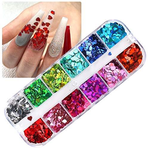 CHANGAR Nail Art Glitter Sequins, 3D Laser Love Heart Nail Decals Sticker Holographic Nail Sparkle Glitter for Manicure Make Up DIY Decals Decoration … - BeesActive Australia