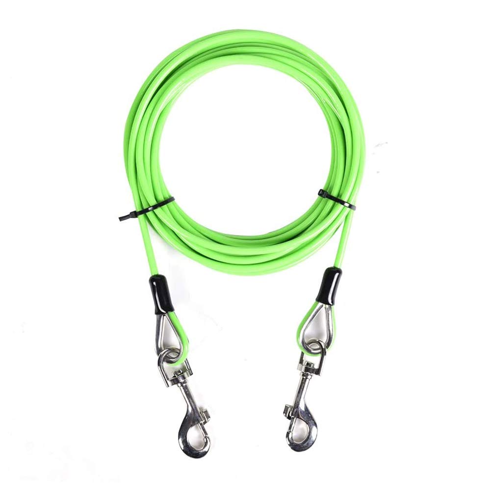 AMOFY 25ft-30ft-100ft Dog Tie Out Cable Galvanized Steel Wire Rope with PVC Coating for Medium to Large Dogs up to 396Ibs 30ft Green gecko - BeesActive Australia