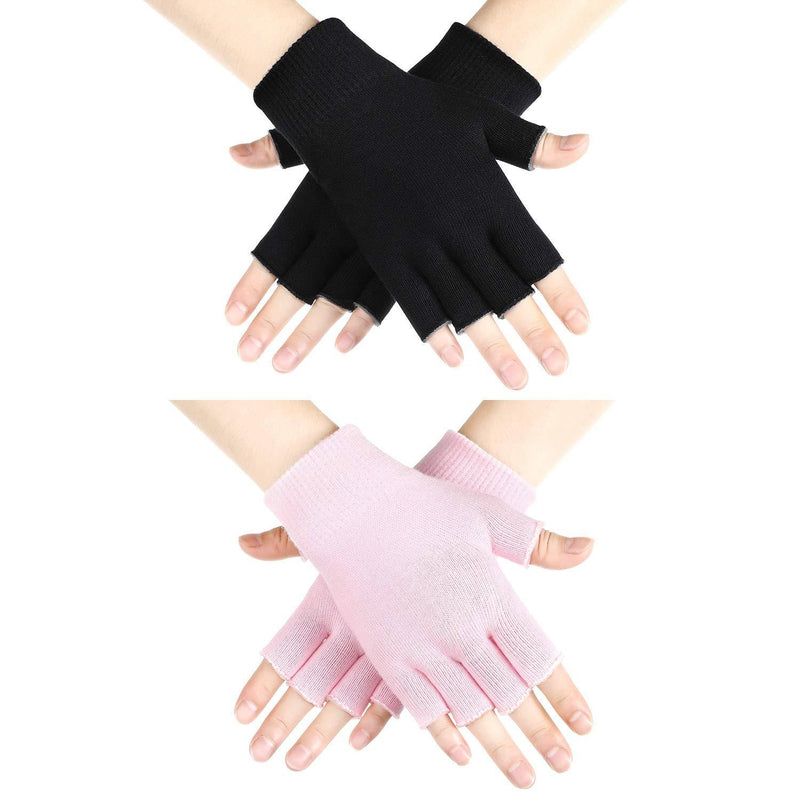 2 Pairs Moisturizing Gloves Fingerless Moisture Gloves Soft Moisturizing Gloves for Dry Rough and Cracked Hands (Pink and Black) Pink and Black - BeesActive Australia