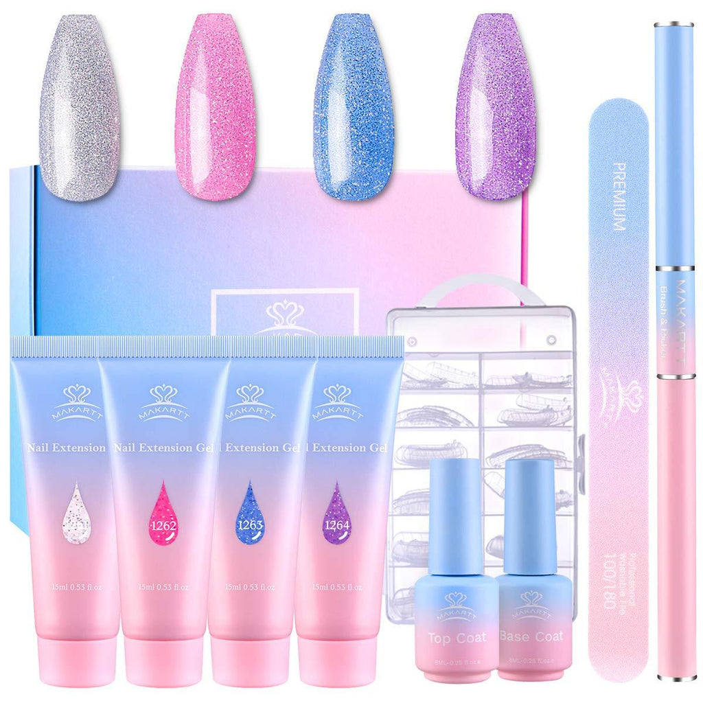 Makartt Jelly Glitter Poly Nail Extension Gel Kit- Pastel Translucent Spring Pink Blue Purple Poly Extension Gel Spring Pastel Gel Nail Enhancement Set for Beginner or Nail Technician - BeesActive Australia