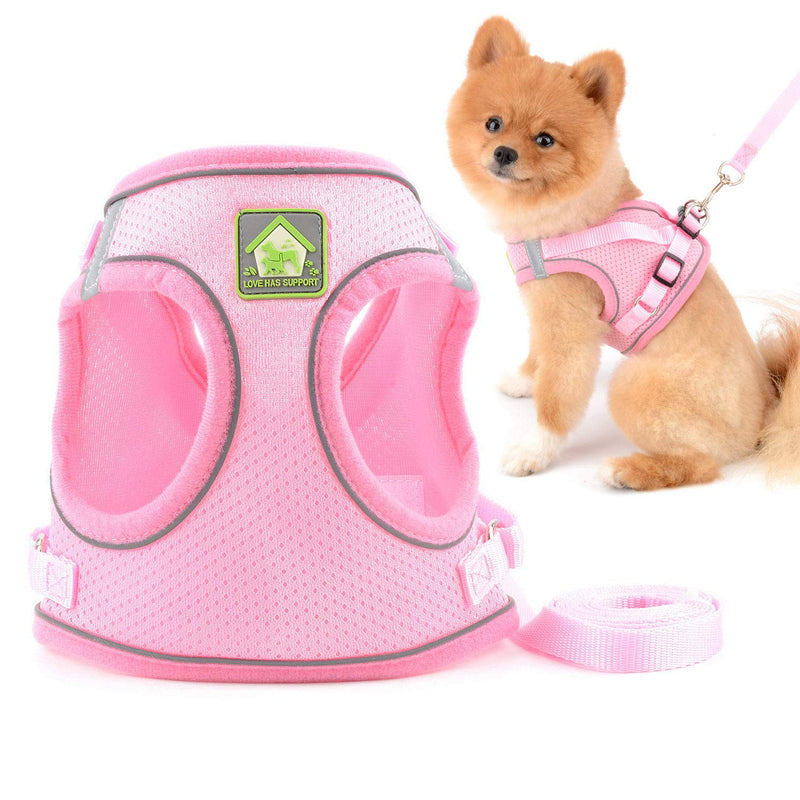 SMALLLEE_LUCKY_STORE Soft Mesh Puppy Harness Vest,Step-in Small Dog/Cat Harness and Leash Set for Walking Outdoor XS(chest 10.0",for 1-3 lbs) pink - BeesActive Australia