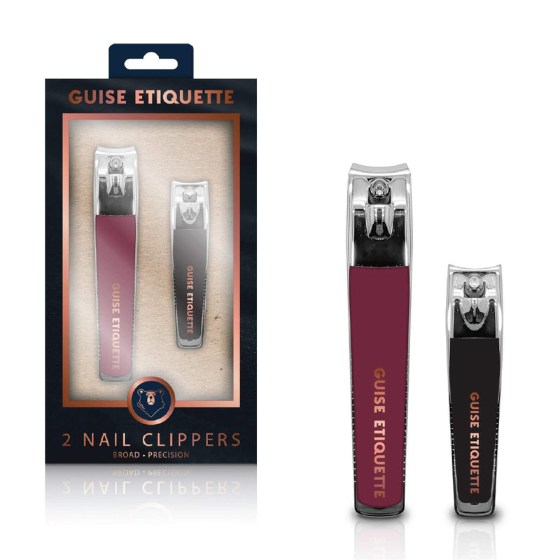 Guise Etiquette - 2 Piece Premium Nail Clippers Set | Broad Heavy Duty Toenail Clippers & Compact Precision Nail Clippers for Fingernails | Non Slip Rubber Grip with Stainless Steel Cutting Blades - BeesActive Australia