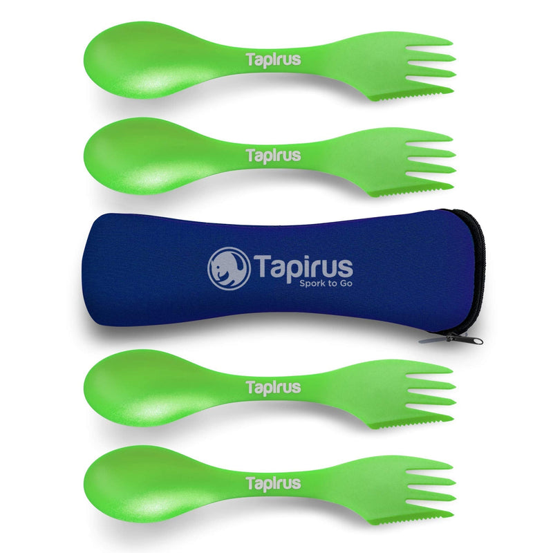 Tapirus 4 Spork to Go Set - Durable and BPA Free Sporks - Spoon, Fork and Knife Combo Utensils Flatware - Mess Kit for Camping, Hunting and Outdoor Activities - Comes in a Carrying Case Green - BeesActive Australia