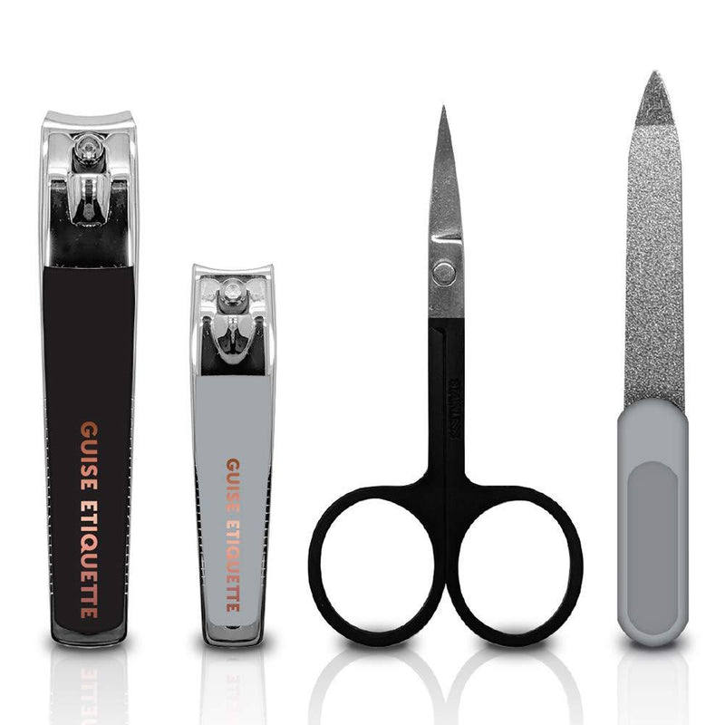 GUISE ETIQUETTE - Men's 4 Piece Nail Essentials Gift Set | Contains Grooming Scissors, Heavy Duty Toenail Clippers, Compact Nail Clippers & Nail File | Premium Stainless Steel with Rubberized Grips - BeesActive Australia