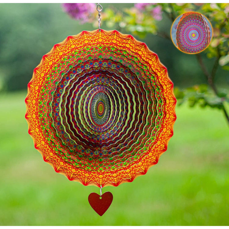 Wind Spinner Mandala Thangka 12 inches  3D Stainless Steel  Laser Cut Metal Art Geometric Pattern - Hanging Wind Spinner, Kinetic Yard Art Decorations - Indoor/Outdoor Decor - BeesActive Australia