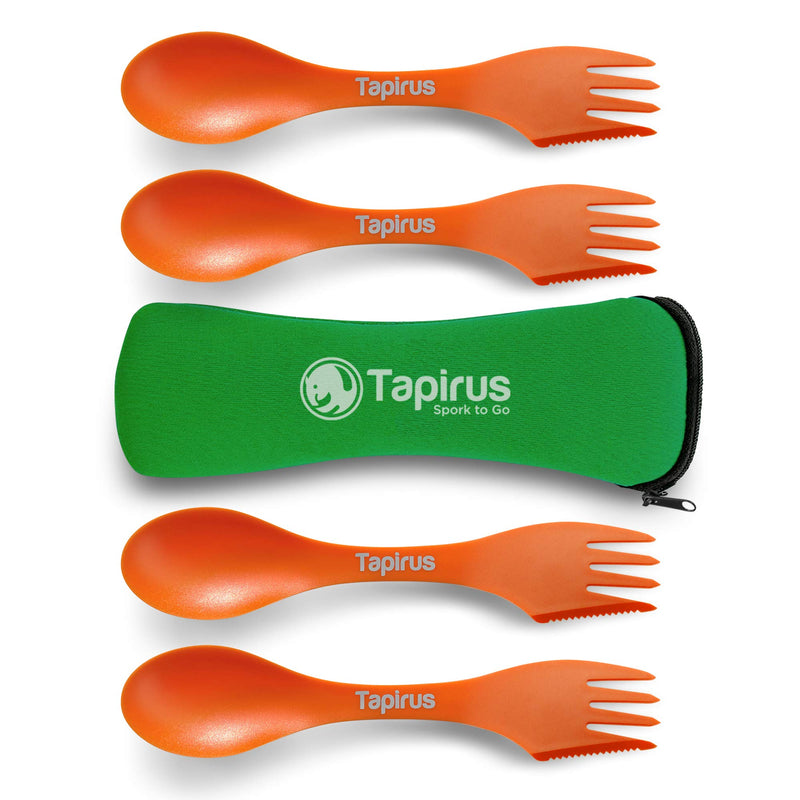 Tapirus 4 Spork to Go Set - Durable and BPA Free Sporks - Spoon, Fork and Knife Combo Utensils Flatware - Mess Kit for Camping, Hunting and Outdoor Activities - Comes in a Carrying Case Orange - BeesActive Australia