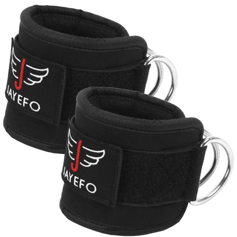 Jayefo Ankle Straps Padded for Cable Machine Attachment Leg Kickback Pulley Workout Pair Ankle Cuffs for Hips Hamstrings Quads Abs Glutes Workout for Women & Men Adjustable. (Black) - BeesActive Australia