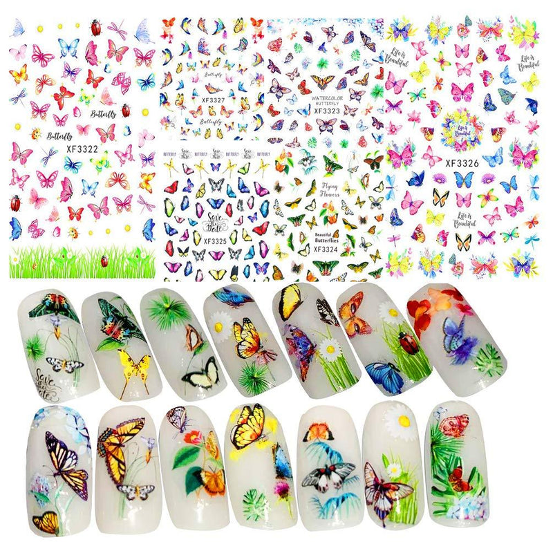 Butterfly Nail Art Stickers Water Transfer Nail Decals Flowers Butterfly Designs for Nails Supply Watermark DIY Colorful Butterflies Nail Art Foils for Nails Design Manicure Tips Decor LMN02 - BeesActive Australia
