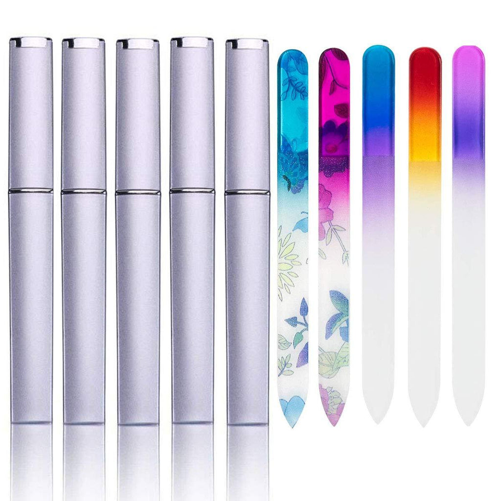 5 Pack Glass Nail Files with Case Crystal Glass Fingernail Files Double Sided Glass Nail File Mixed Color Manicure Set for Gentle Nail Care for Women Girls Christmas Multi-Colored 5PCS with Case - BeesActive Australia