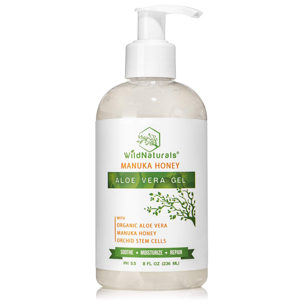 Wild Naturals Organic Aloe Vera - 100% Pure Leaf Gel - Hydrating After Sun Care, Moisturizing for Face, Body, Skin & Hair - Sun Burn, Acne, and Dry Damaged Skin - With Manuka Honey & Plant Stem Cells - BeesActive Australia