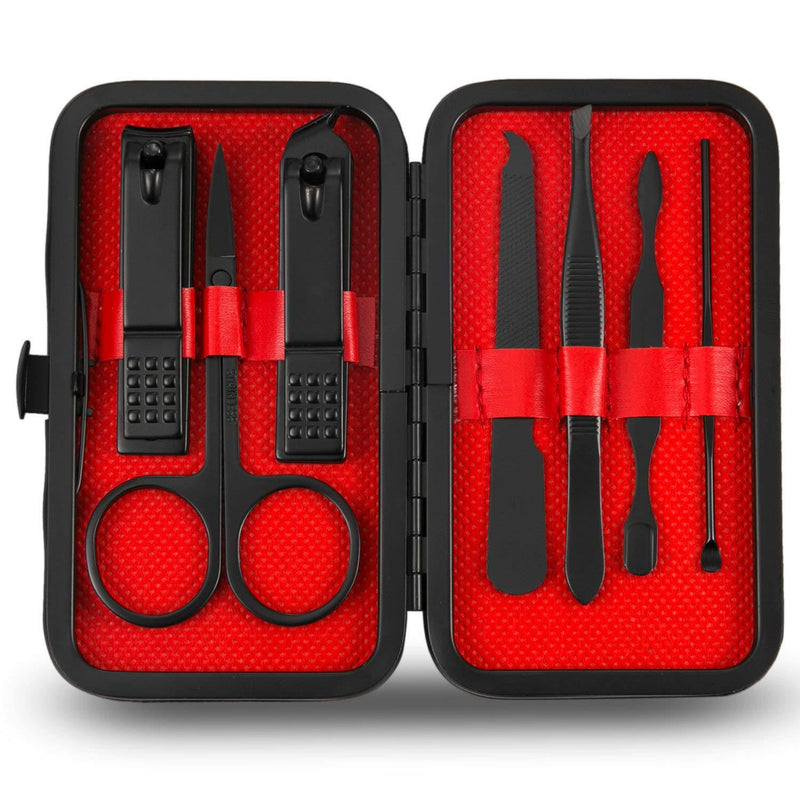 Jwxstore Manicure Set, Pedicure Kit, Nail Clippers, Professional Grooming Kit, Nail Tools with Luxurious Travel Case for Men and Women (7 In 1 Black) 7 In 1 Black - BeesActive Australia